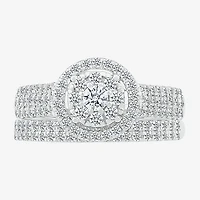6.70mm Unisex Adult 1 1/5 CT. T.W. Natural White Diamond 10K Gold Round Halo Side Stone Ring Set