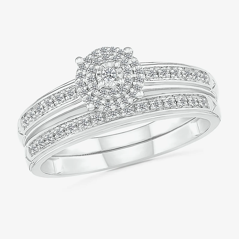 4.45mm Unisex Adult 1/4 CT. T.W. Natural White Diamond 10K Gold Round Halo Side Stone Ring Set