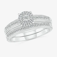 4.45mm Unisex Adult 1/4 CT. T.W. Natural White Diamond 10K Gold Round Halo Side Stone Ring Set