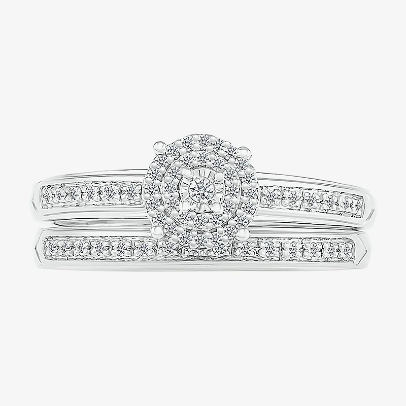 4.45mm Unisex Adult 1/4 CT. T.W. Natural White Diamond 10K Gold Round Halo Side Stone Ring Set