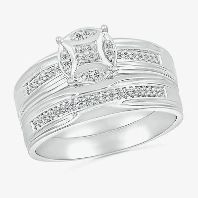 5.50mm Unisex Adult 1/4 CT. T.W. Natural White Diamond 10K Gold Round Side Stone Wedding Ring Set