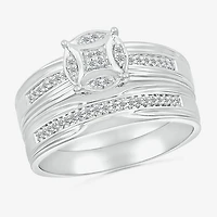 5.50mm Unisex Adult 1/4 CT. T.W. Natural White Diamond 10K Gold Round Side Stone Wedding Ring Set