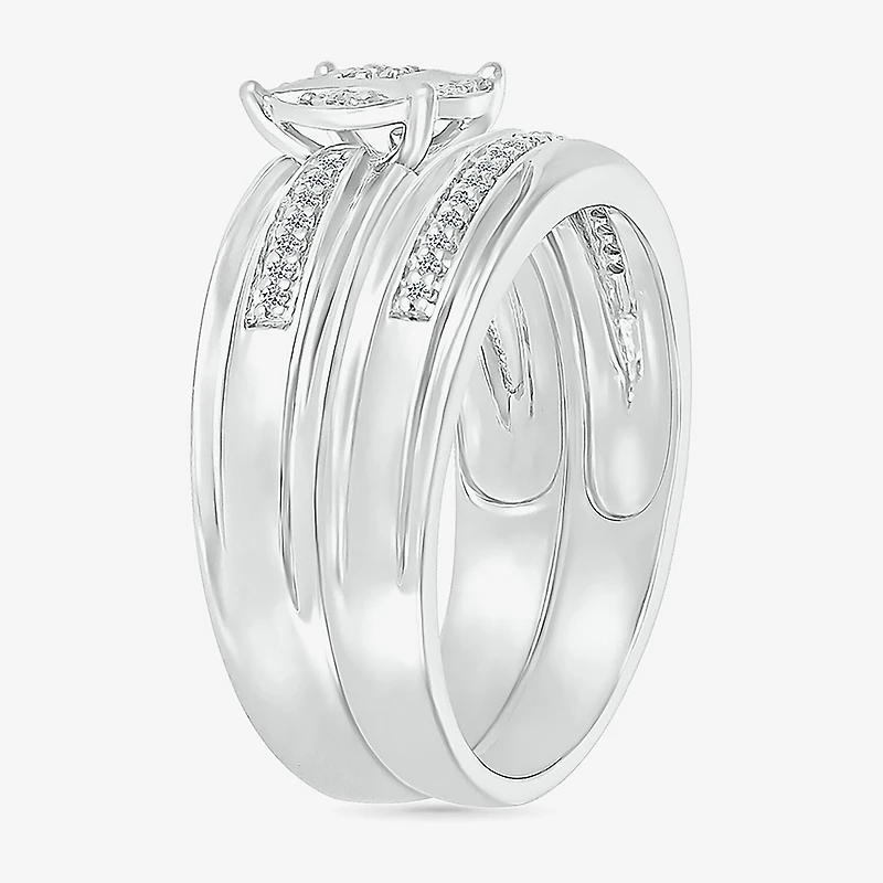 5.50mm Unisex Adult 1/4 CT. T.W. Natural White Diamond 10K Gold Round Side Stone Wedding Ring Set