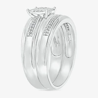 5.50mm Unisex Adult 1/4 CT. T.W. Natural White Diamond 10K Gold Round Side Stone Wedding Ring Set