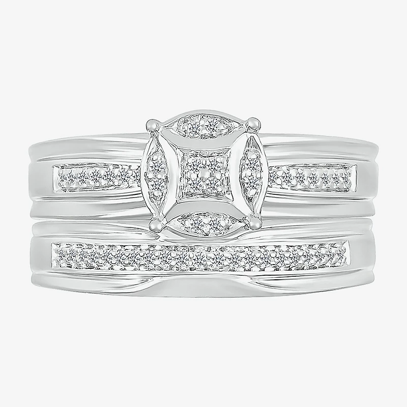 5.50mm Unisex Adult 1/4 CT. T.W. Natural White Diamond 10K Gold Round Side Stone Wedding Ring Set