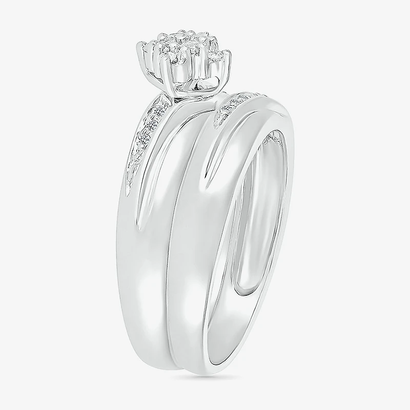 4.65mm Unisex Adult 1/4 CT. T.W. Natural White Diamond 10K Gold Marquise Side Stone Wedding Ring Set