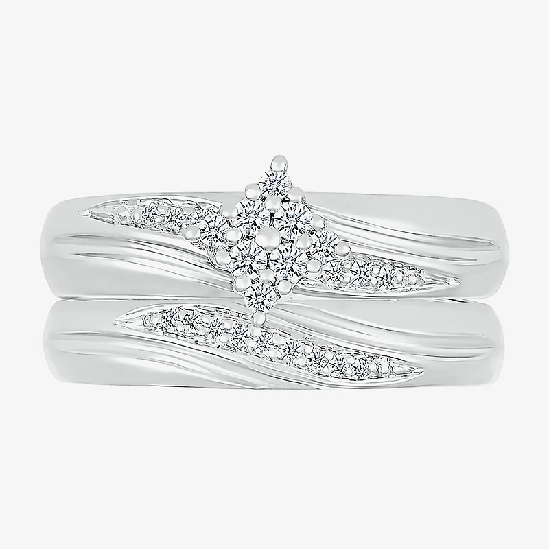 4.65mm Unisex Adult 1/4 CT. T.W. Natural White Diamond 10K Gold Marquise Side Stone Wedding Ring Set