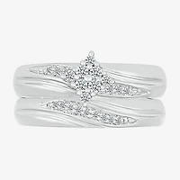 4.65mm Unisex Adult 1/4 CT. T.W. Natural White Diamond 10K Gold Marquise Side Stone Wedding Ring Set