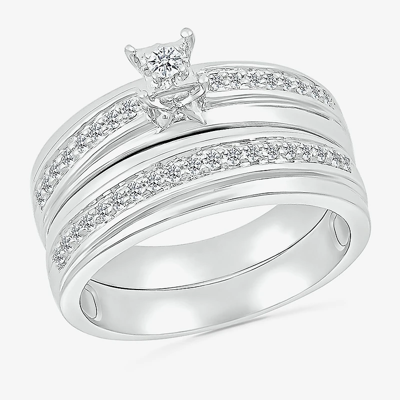 4.90mm Unisex Adult 3/8 CT. T.W. Natural White Diamond 10K Gold Side Stone Wedding Ring Set