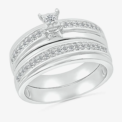 4.90mm Unisex Adult 3/8 CT. T.W. Natural White Diamond 10K Gold Side Stone Wedding Ring Set