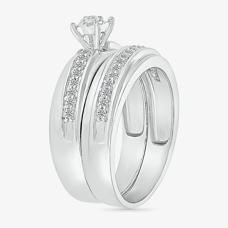 4.90mm Unisex Adult 3/8 CT. T.W. Natural White Diamond 10K Gold Side Stone Wedding Ring Set