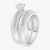 4.90mm Unisex Adult 3/8 CT. T.W. Natural White Diamond 10K Gold Side Stone Wedding Ring Set