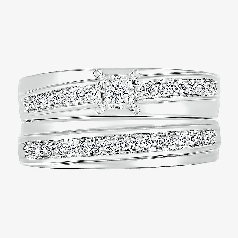 4.90mm Unisex Adult 3/8 CT. T.W. Natural White Diamond 10K Gold Side Stone Wedding Ring Set