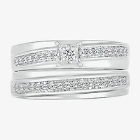4.90mm Unisex Adult 3/8 CT. T.W. Natural White Diamond 10K Gold Side Stone Wedding Ring Set