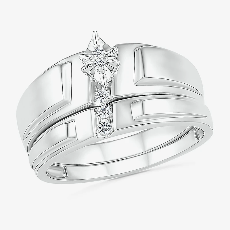 4.90mm Unisex Adult 1/10 CT. T.W. Natural White Diamond 10K Gold Marquise Wedding Ring Set
