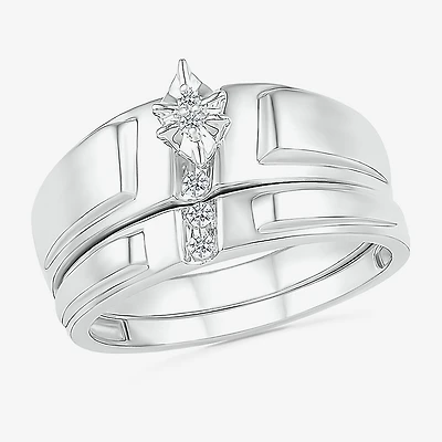 4.90mm Unisex Adult 1/10 CT. T.W. Natural White Diamond 10K Gold Marquise Wedding Ring Set