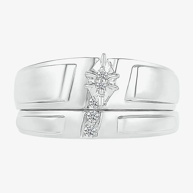 4.90mm Unisex Adult 1/10 CT. T.W. Natural White Diamond 10K Gold Marquise Wedding Ring Set