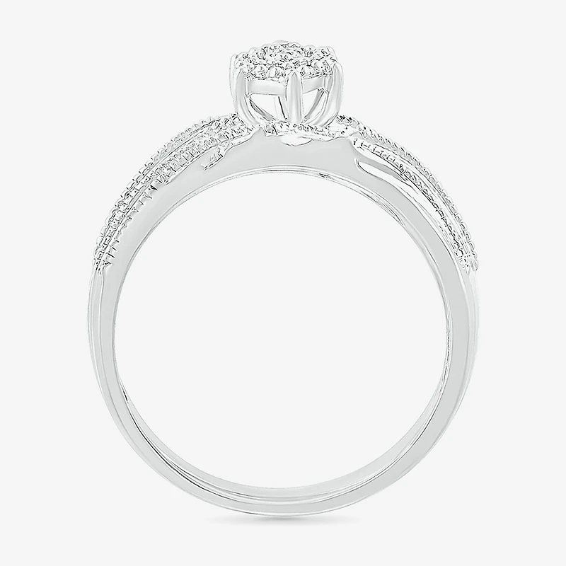 5.20mm Unisex Adult 1/3 CT. T.W. Natural White Diamond 10K Gold Marquise Halo Side Stone Ring Set