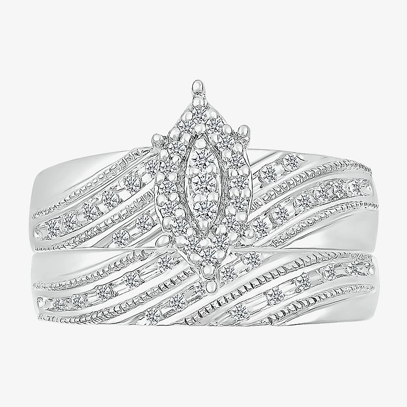 5.20mm Unisex Adult 1/3 CT. T.W. Natural White Diamond 10K Gold Marquise Halo Side Stone Ring Set