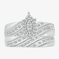 5.20mm Unisex Adult 1/3 CT. T.W. Natural White Diamond 10K Gold Marquise Halo Side Stone Ring Set