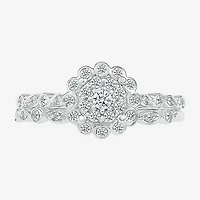 Womens 3/8 CT. T.W. Natural White Diamond 10K Gold Flower Side Stone Halo Bridal Set