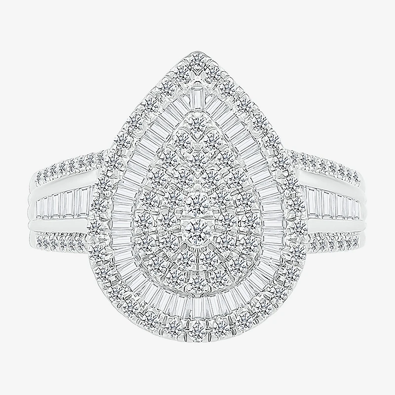 6.20mm Unisex Adult 1 CT. T.W. Natural White Diamond 10K Gold Pear Side Stone Halo Engagement Ring