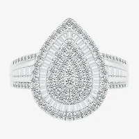 6.20mm Unisex Adult 1 CT. T.W. Natural White Diamond 10K Gold Pear Side Stone Halo Engagement Ring