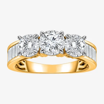 Love Lives Forever (I / I1) Womens 2 CT. T.W. Lab Grown White Diamond 10K Gold Side Stone 3-Stone Engagement Ring