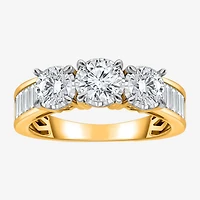 Love Lives Forever (I / I1) Womens 2 CT. T.W. Lab Grown White Diamond 10K Gold Side Stone 3-Stone Engagement Ring