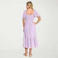 City Triangle Womens Juniors Midi Sweetheart Neck Short Sleeve A-Line Dress