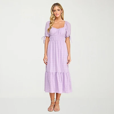 City Triangle Womens Juniors Midi Sweetheart Neck Short Sleeve A-Line Dress