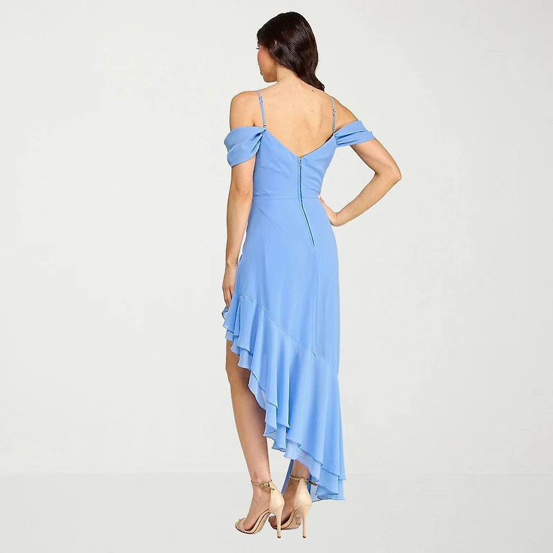 City Triangle Womens Juniors High-Low Sleeveless Off the Shoulder Fit + Flare Dress