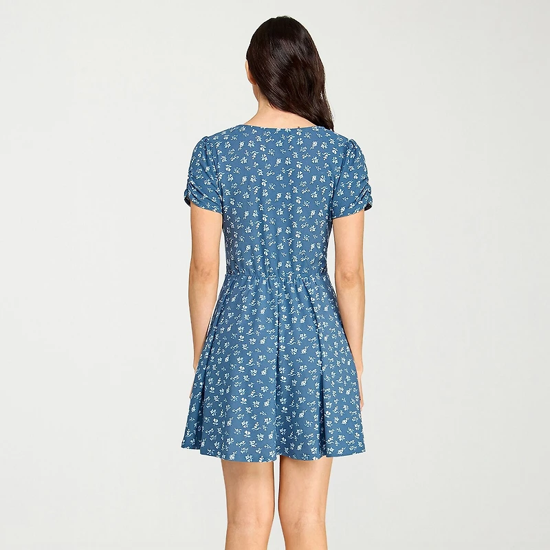 City Triangle Womens Juniors V Neck Short Sleeve Cap Fit + Flare Dress