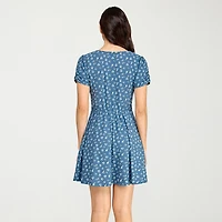 City Triangle Womens Juniors V Neck Short Sleeve Cap Fit + Flare Dress