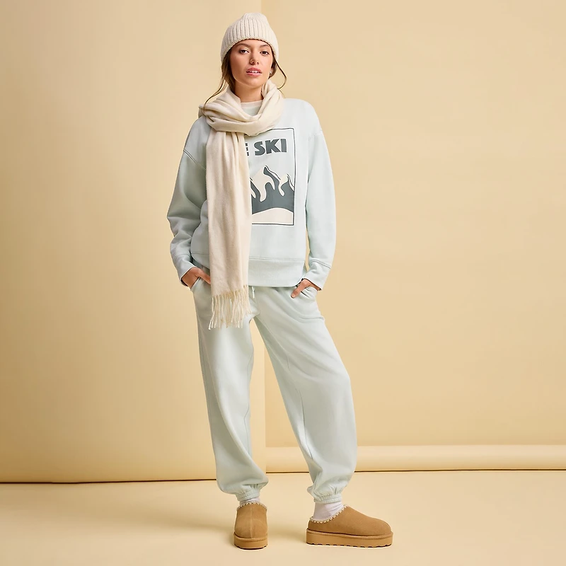 Xersion Womens Oversized Super Soft Fleece Graphic Crewneck Sweatshirt