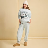 Xersion Womens Oversized Super Soft Fleece Graphic Crewneck Sweatshirt