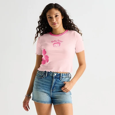 Grayson Threads, The Label Womens Juniors Crew Neck Short Sleeve Fitted Betty Boop Graphic T-Shirt