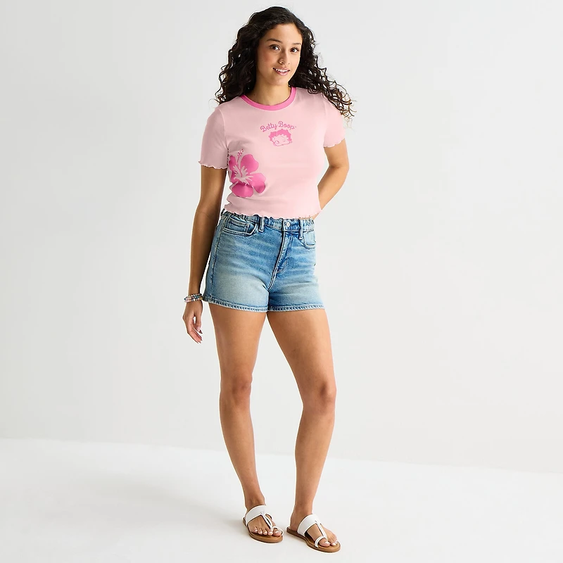 Grayson Threads, The Label Womens Juniors Crew Neck Short Sleeve Fitted Betty Boop Graphic T-Shirt