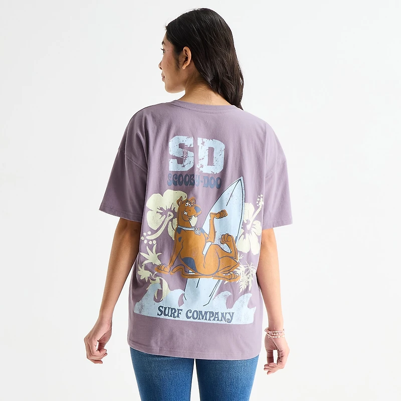 Womens Juniors Round Neck Short Sleeve Oversized Scooby Doo Graphic T-Shirt