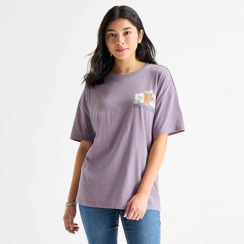 Womens Juniors Round Neck Short Sleeve Oversized Scooby Doo Graphic T-Shirt