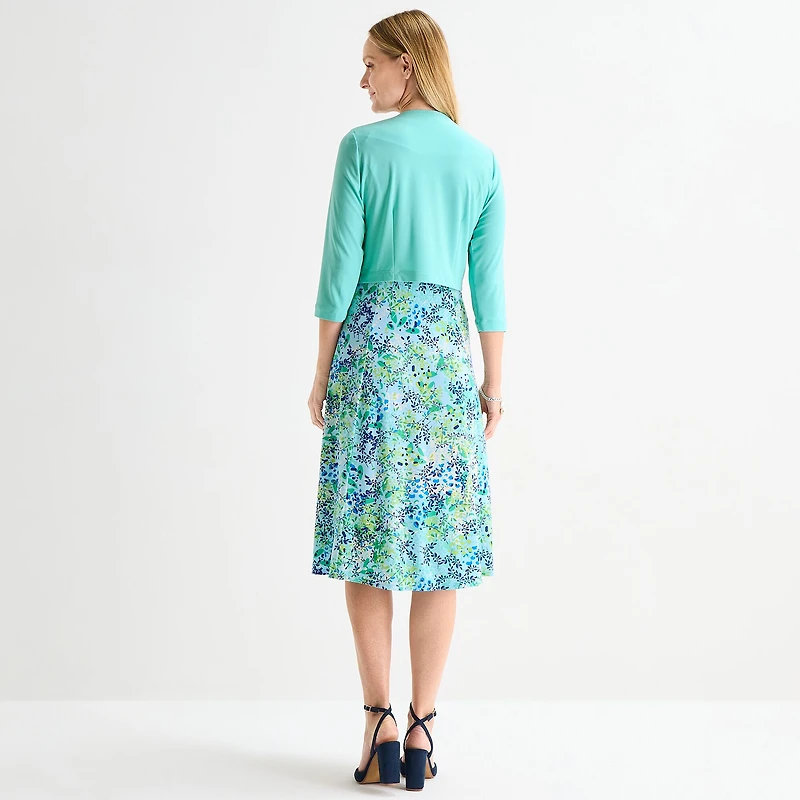 Danny & Nicole Womens Midi Floral Jacket Dress