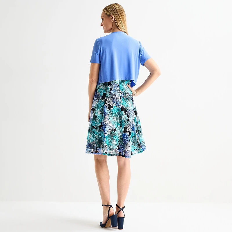 Perceptions Womens Floral Lace Jacket Dress