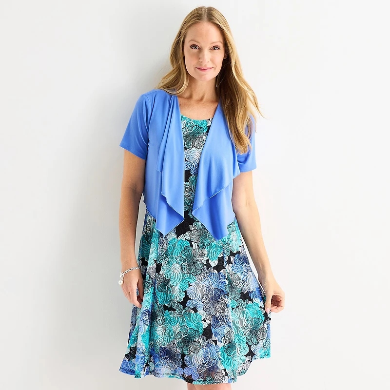 Perceptions Womens Floral Lace Jacket Dress