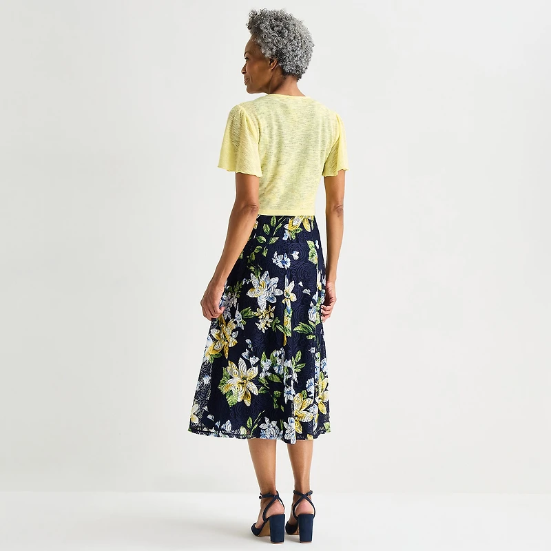 Perceptions Womens Midi Floral Jacket Dress
