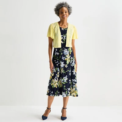 Perceptions Womens Midi Floral Jacket Dress
