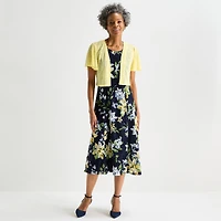 Perceptions Womens Midi Floral Jacket Dress