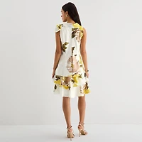 Robbie Bee Womens Asymmetrical Neck Sleeveless Floral Shift Dress