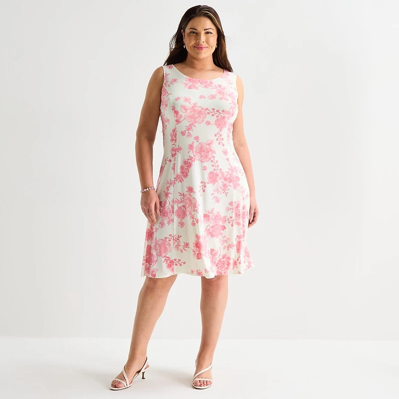 Danny & Nicole Womens Plus Midi Floral Jacket Dress