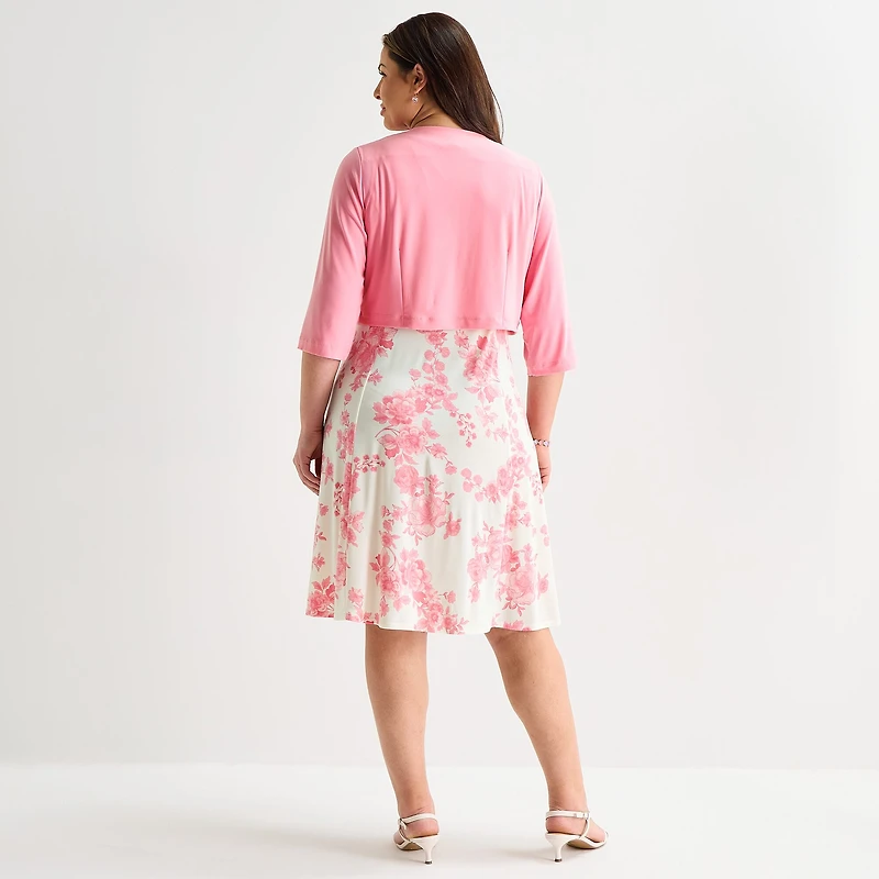 Danny & Nicole Womens Plus Midi Floral Jacket Dress