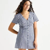 Forever 21 Womens Juniors V Neck Short Sleeve Babydoll Dress
